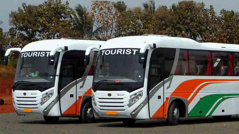 Scenic view of a bus traveling from Pokhara to Kathmandu through the Himalayan landscape